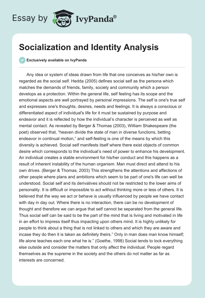 Socialization and Identity Analysis. Page 1