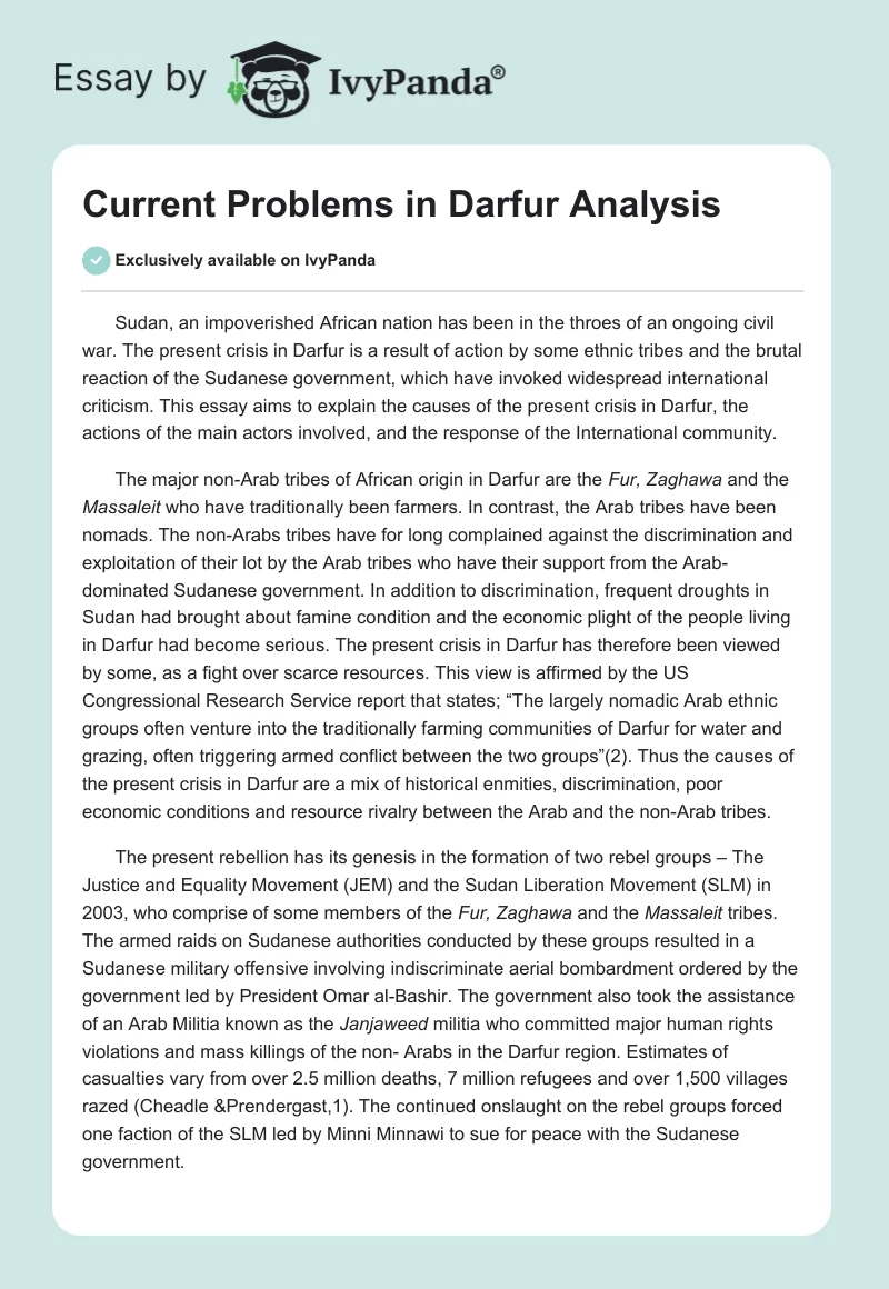 Current Problems in Darfur Analysis. Page 1