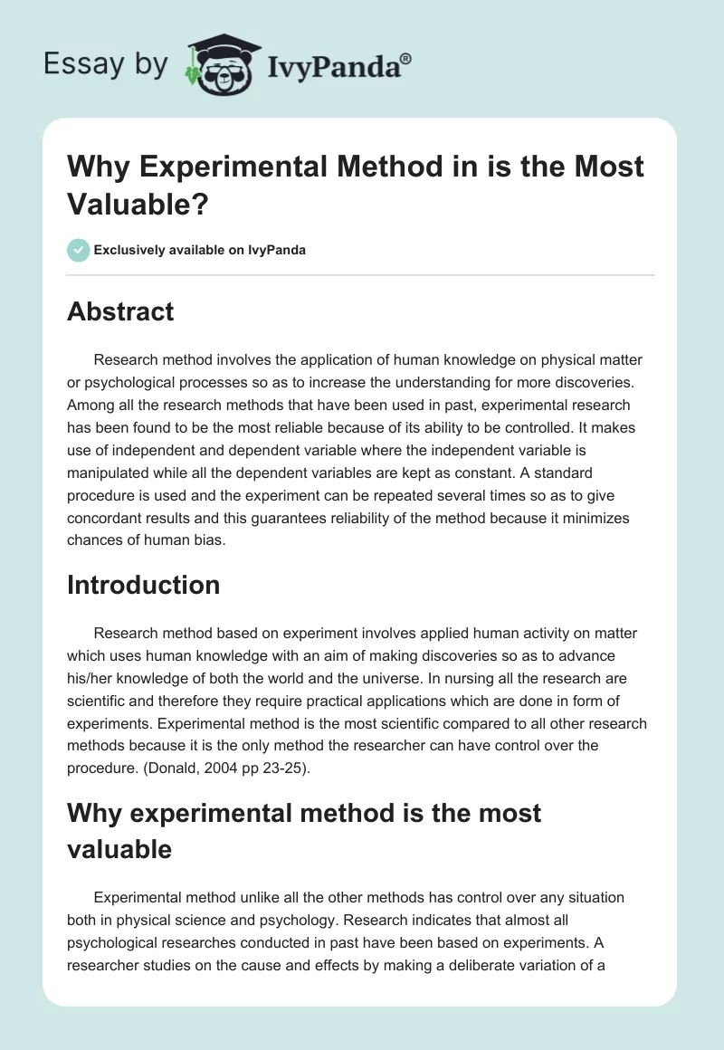 Why Experimental Method in is the Most Valuable?. Page 1