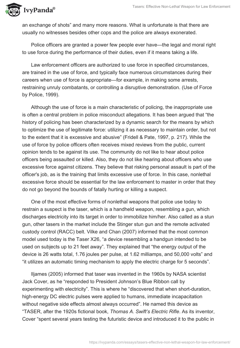 Tasers: Effective Non-Lethal Weapon for Law Enforcement. Page 2