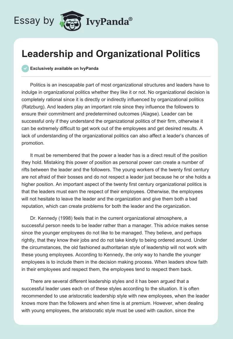 Leadership and Organizational Politics. Page 1