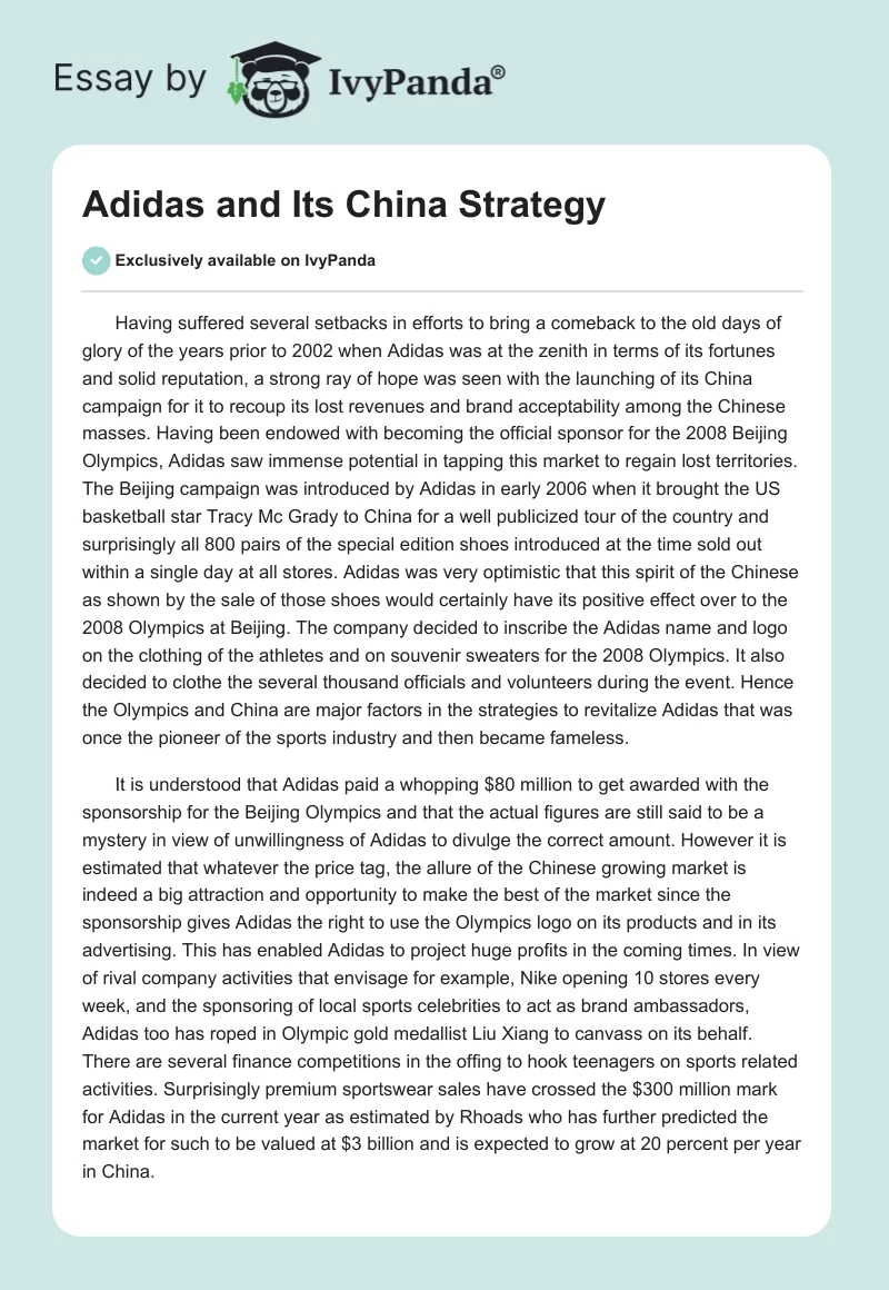 Adidas and Its China Strategy. Page 1