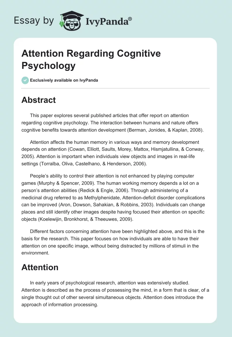Attention Regarding Cognitive Psychology. Page 1