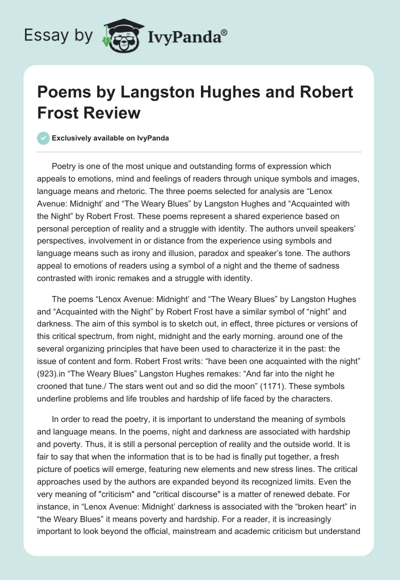 Poems by Langston Hughes and Robert Frost Review. Page 1