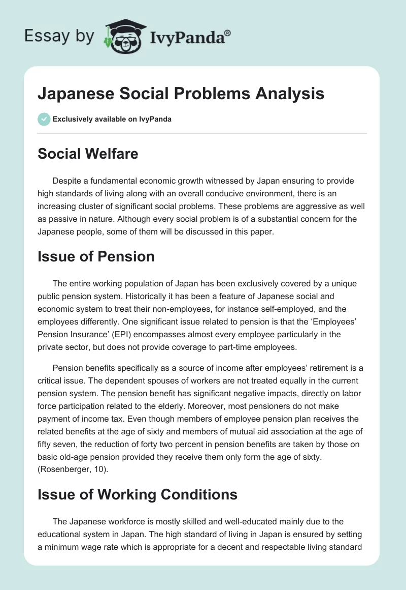 Japanese Social Problems Analysis. Page 1