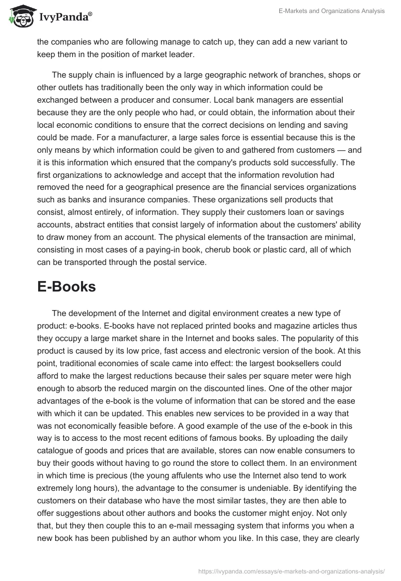 E-Markets and Organizations Analysis. Page 3