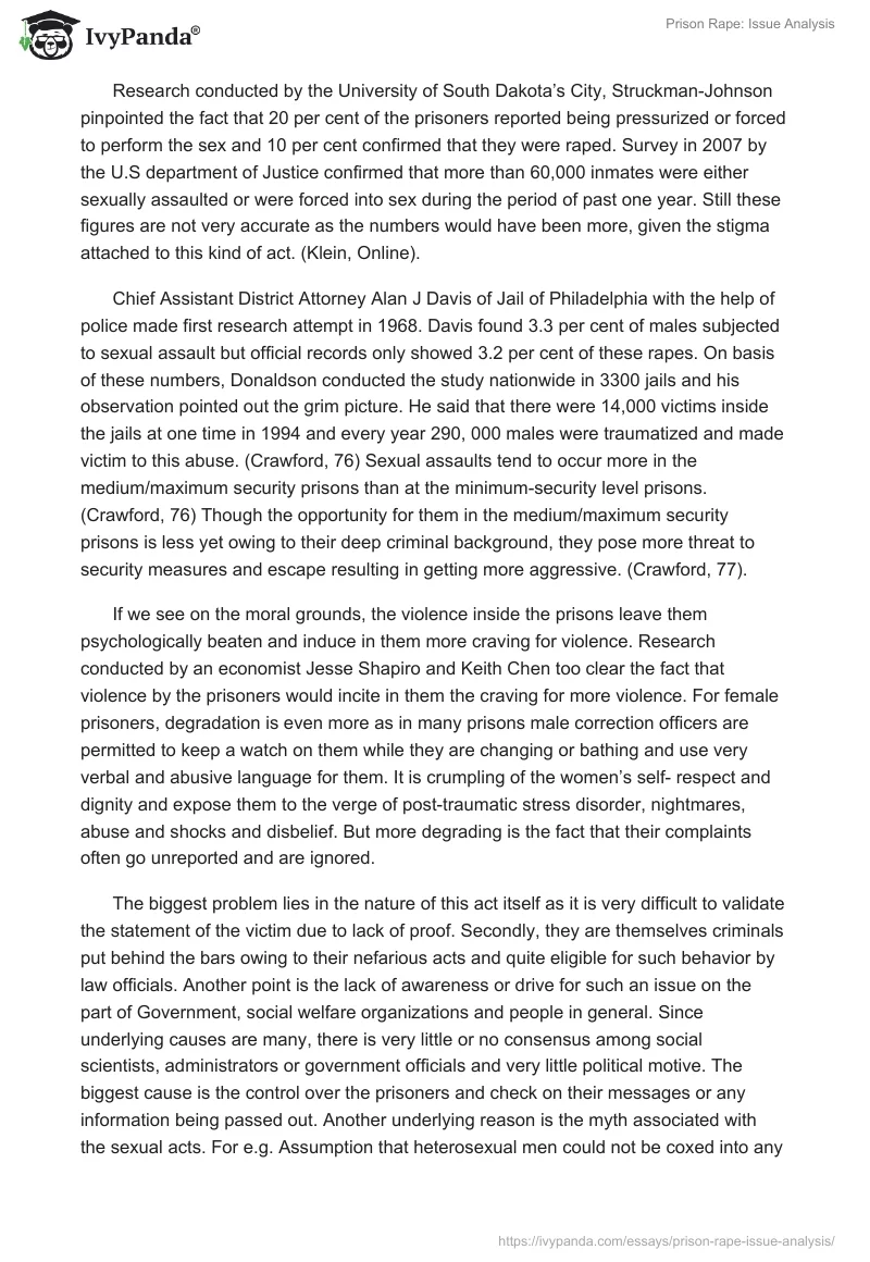 Prison Rape: Issue Analysis. Page 2