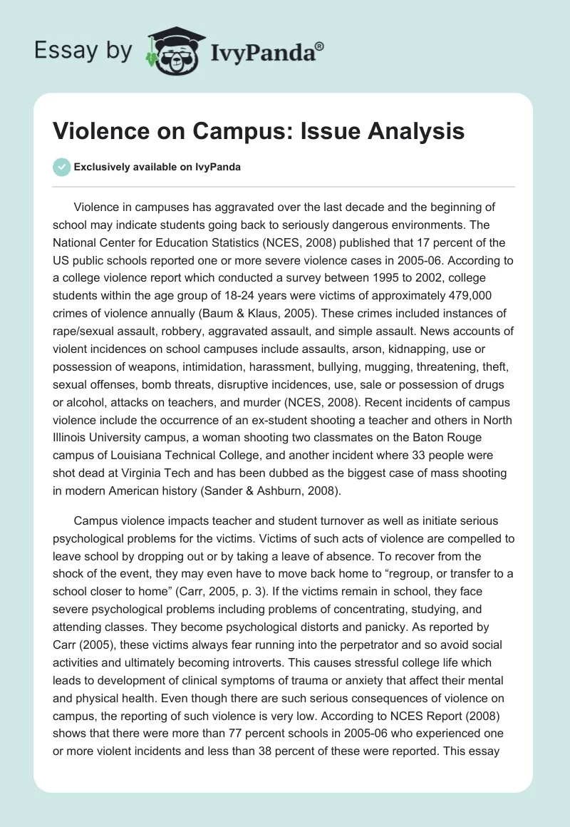 Violence on Campus: Issue Analysis. Page 1
