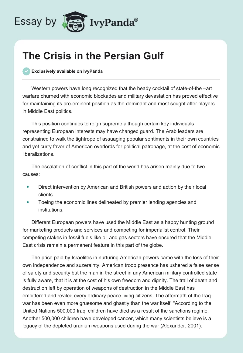 The Crisis in the Persian Gulf. Page 1