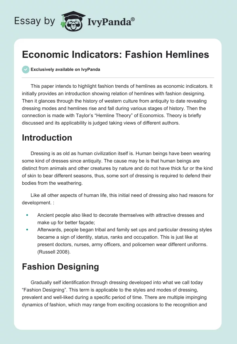 Economic Indicators: Fashion Hemlines. Page 1