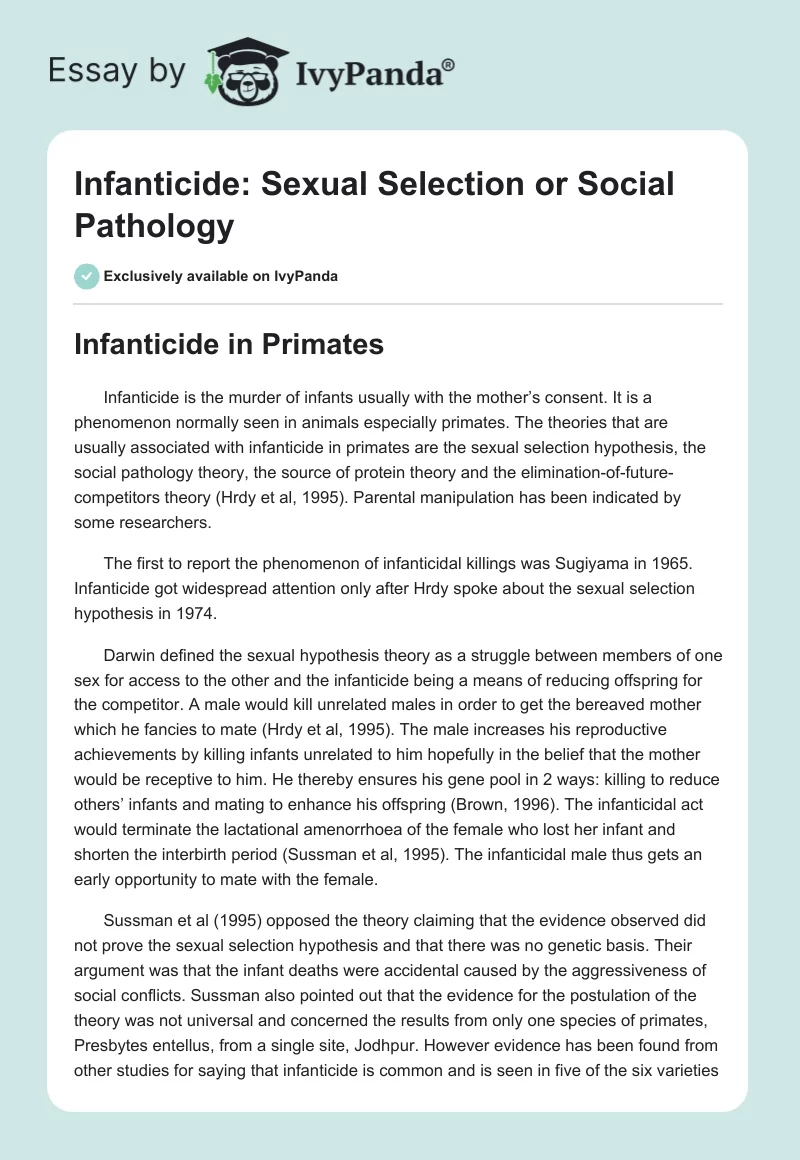 Infanticide: Sexual Selection or Social Pathology. Page 1