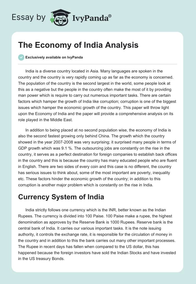 The Economy of India Analysis. Page 1