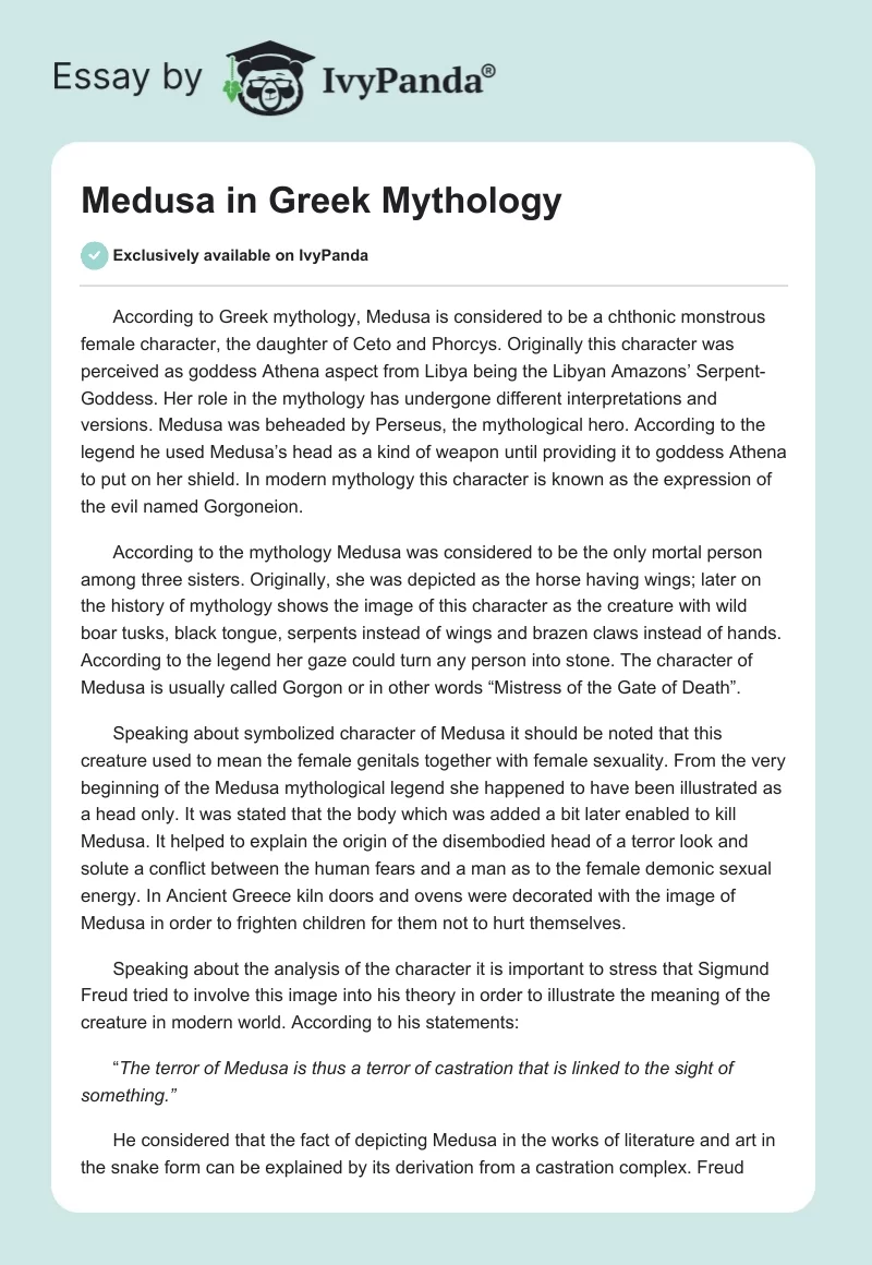 Medusa in Greek Mythology. Page 1