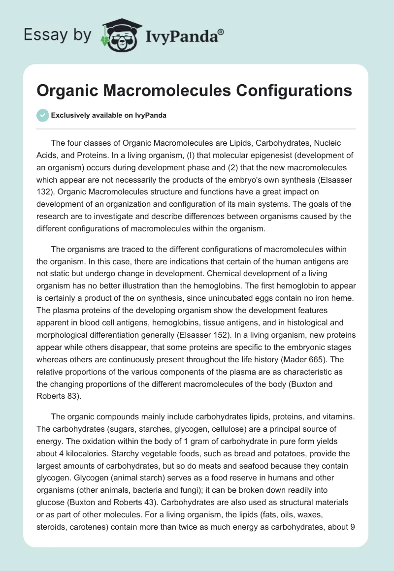 Organic Macromolecules Configurations. Page 1