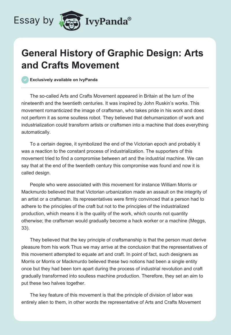 General History of Graphic Design: Arts and Crafts Movement. Page 1