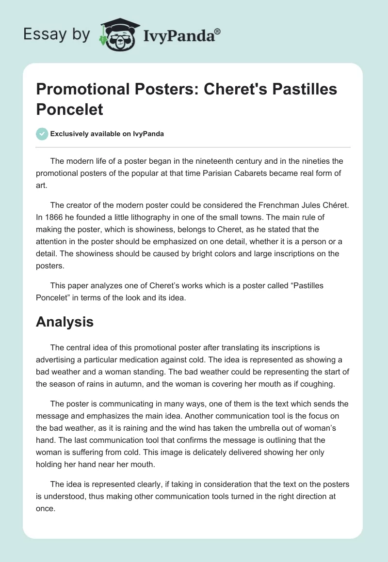 Promotional Posters: Cheret's "Pastilles Poncelet". Page 1