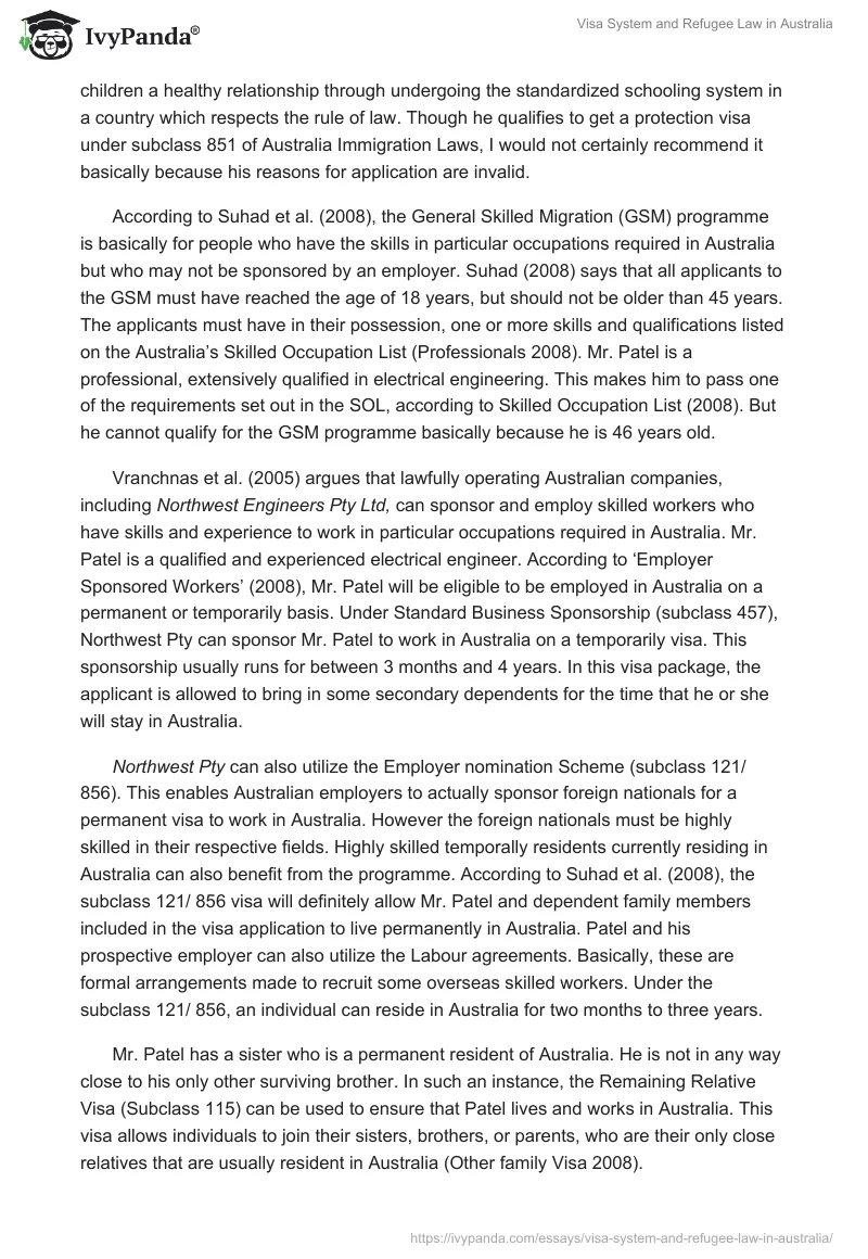 Visa System and Refugee Law in Australia. Page 3