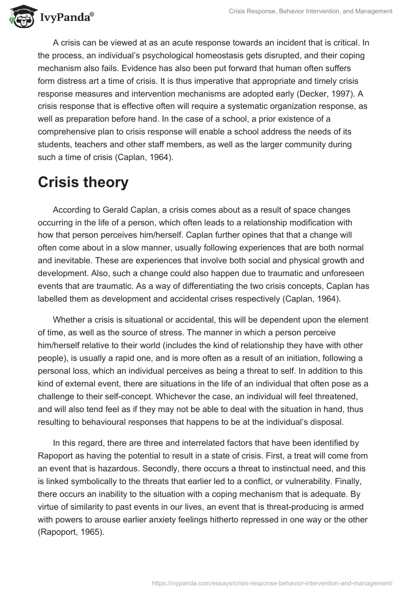 Crisis Response, Behavior Intervention, and Management. Page 2