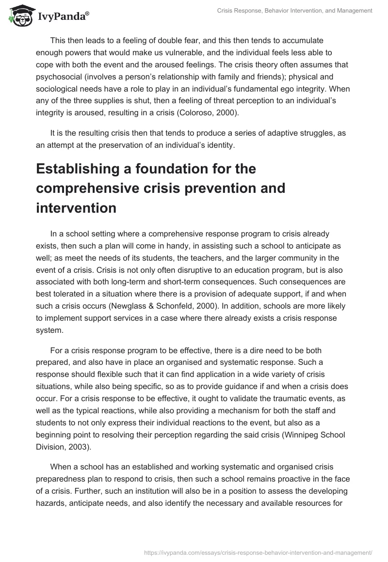 Crisis Response, Behavior Intervention, and Management. Page 3