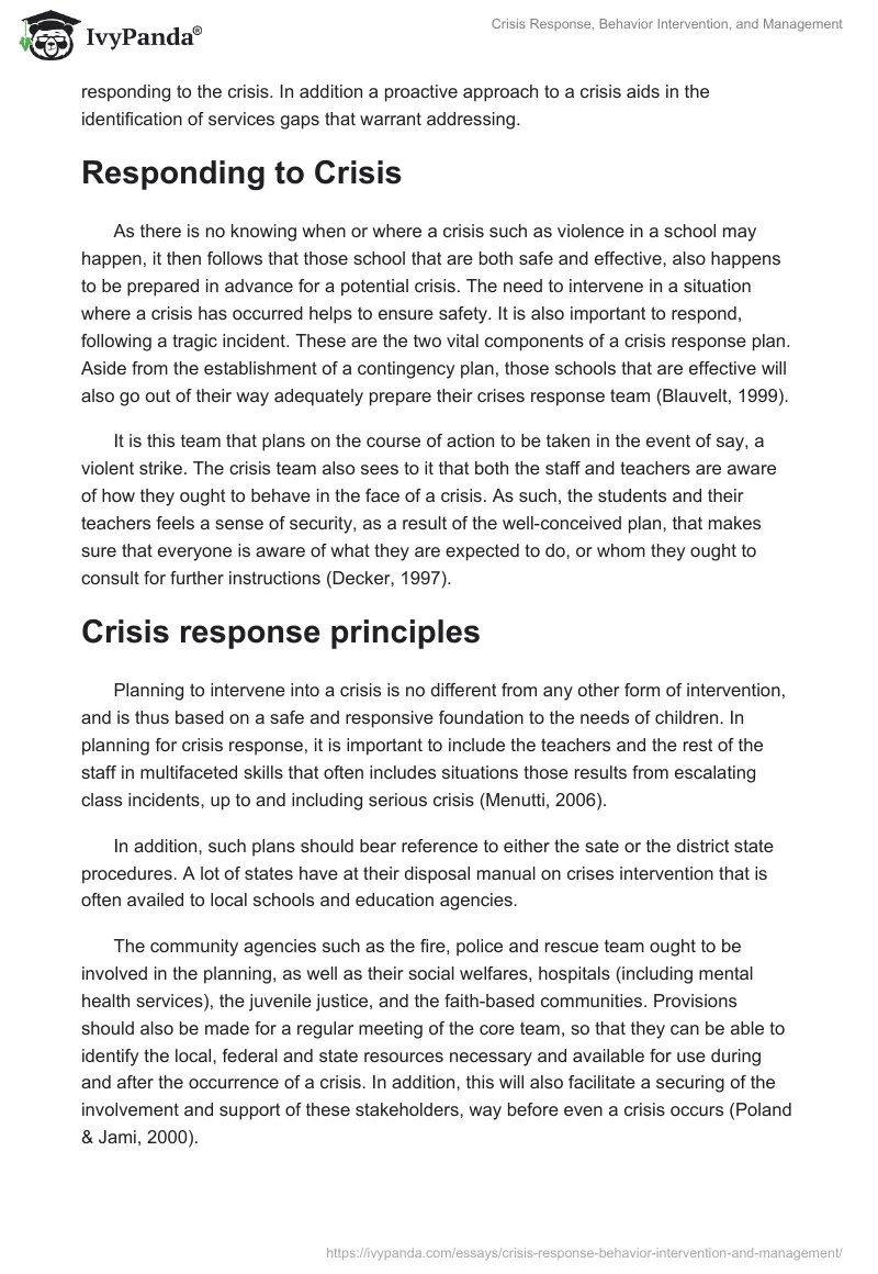 Crisis Response, Behavior Intervention, and Management. Page 4
