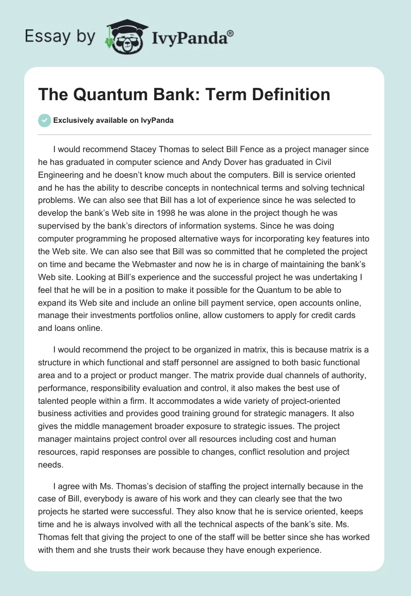 The Quantum Bank: Term Definition. Page 1