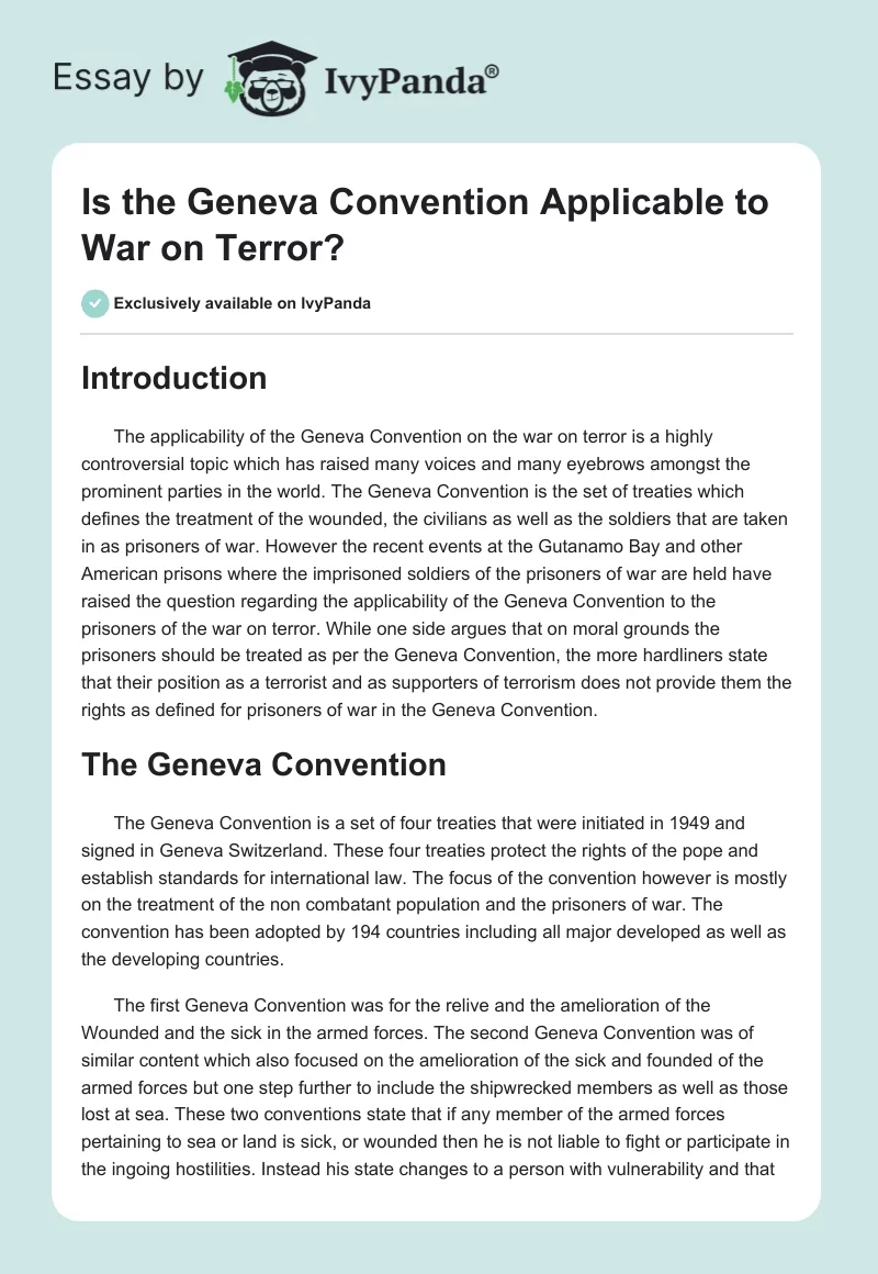 Is the Geneva Convention Applicable to War on Terror?. Page 1