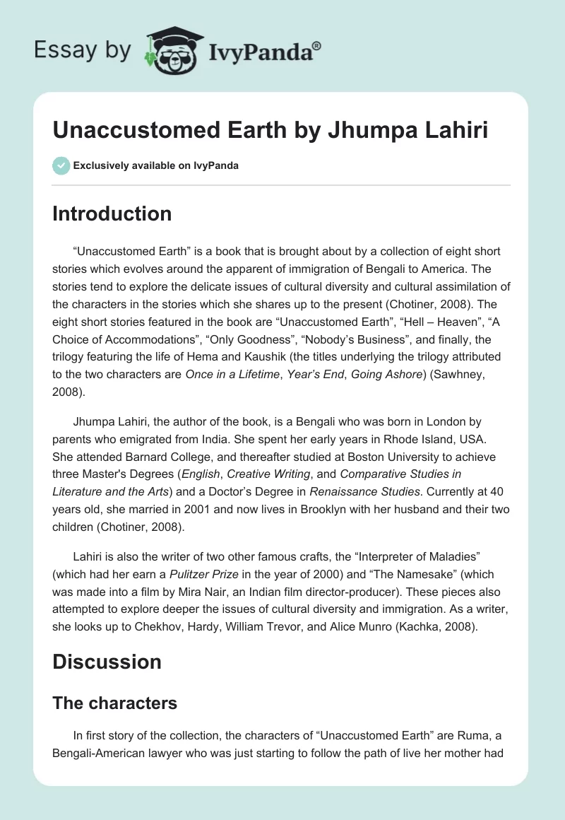 Unaccustomed Earth by Jhumpa Lahiri. Page 1