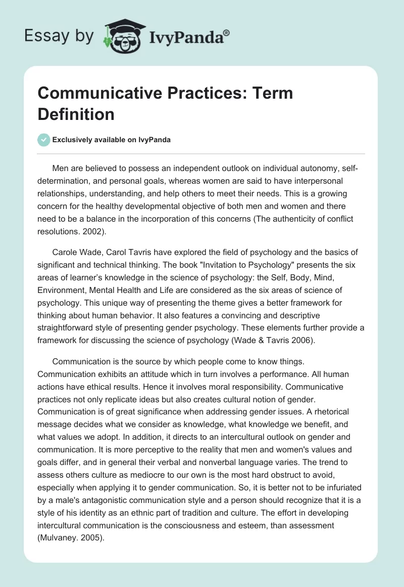 Communicative Practices: Term Definition. Page 1