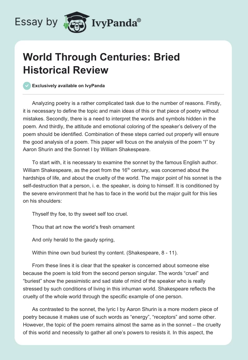 World Through Centuries: Bried Historical Review. Page 1