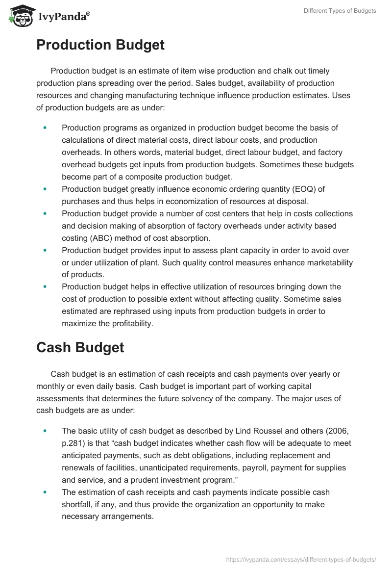 Different Types of Budgets. Page 2