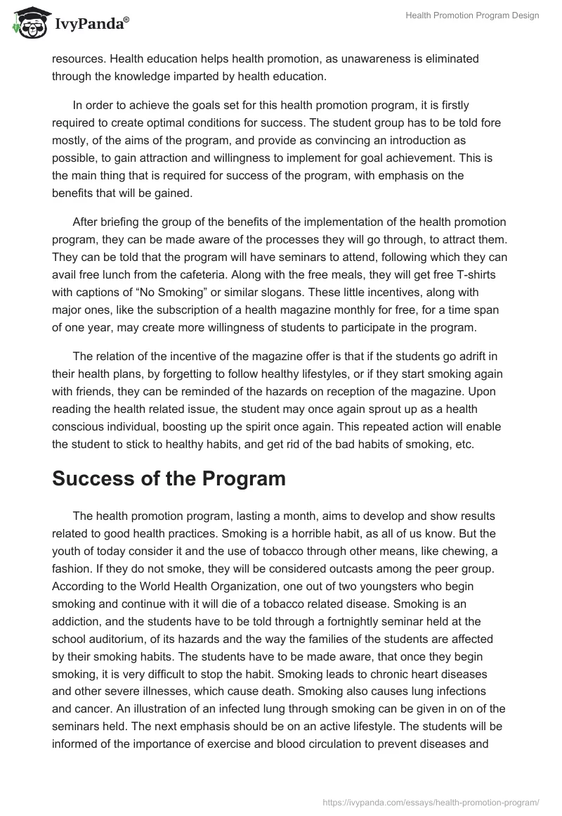 Health Promotion Program Design. Page 2