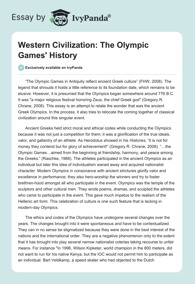 Western Civilization: The Olympic Games' History. Page 1