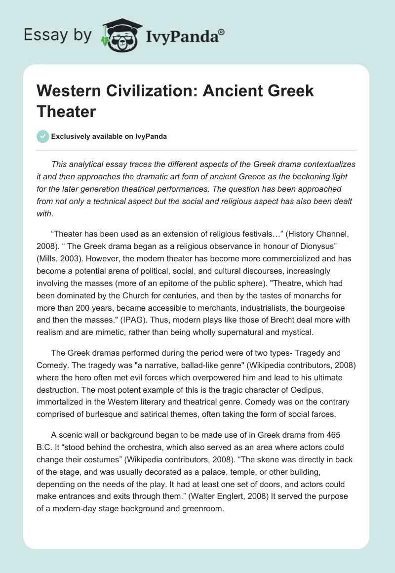 Western Civilization: Ancient Greek Theater. Page 1