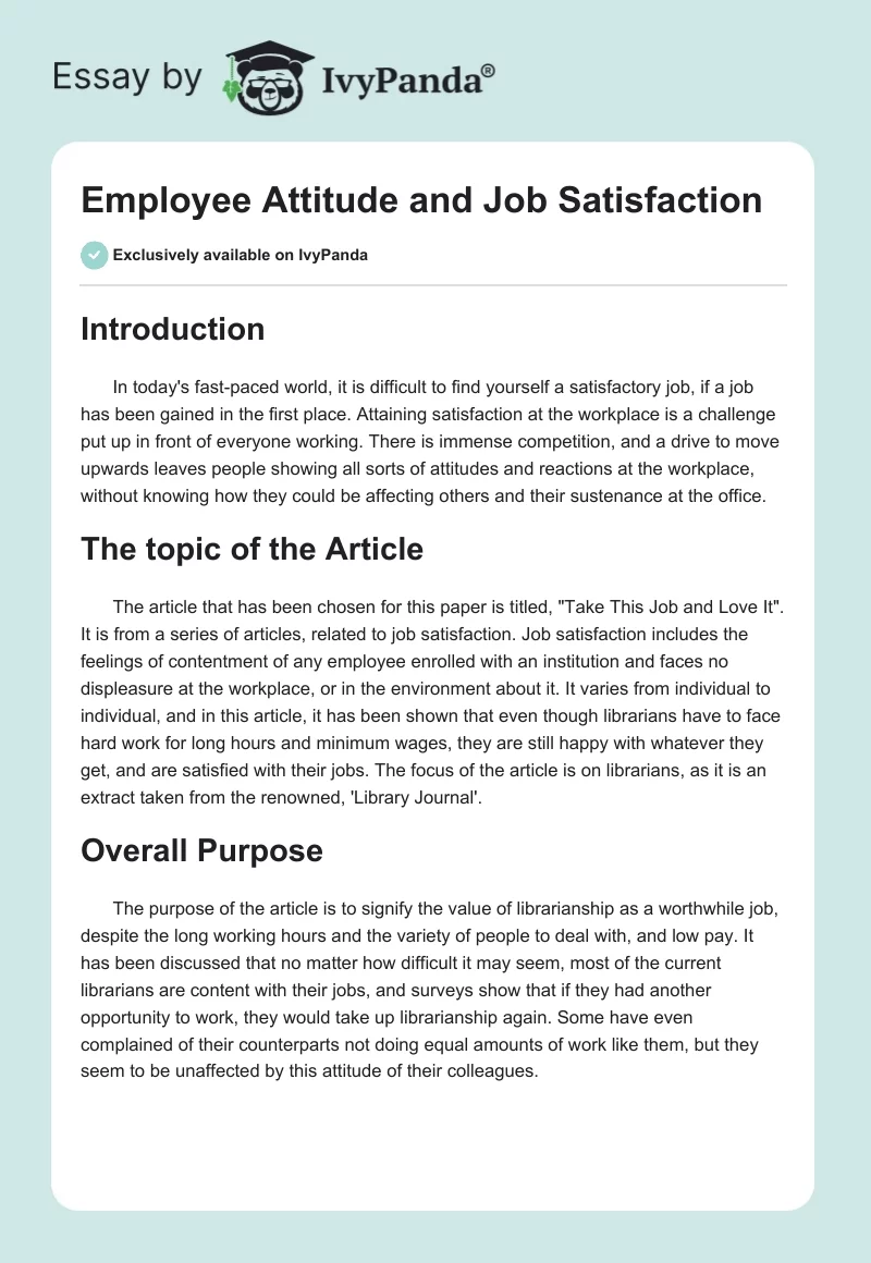 Employee Attitude and Job Satisfaction. Page 1