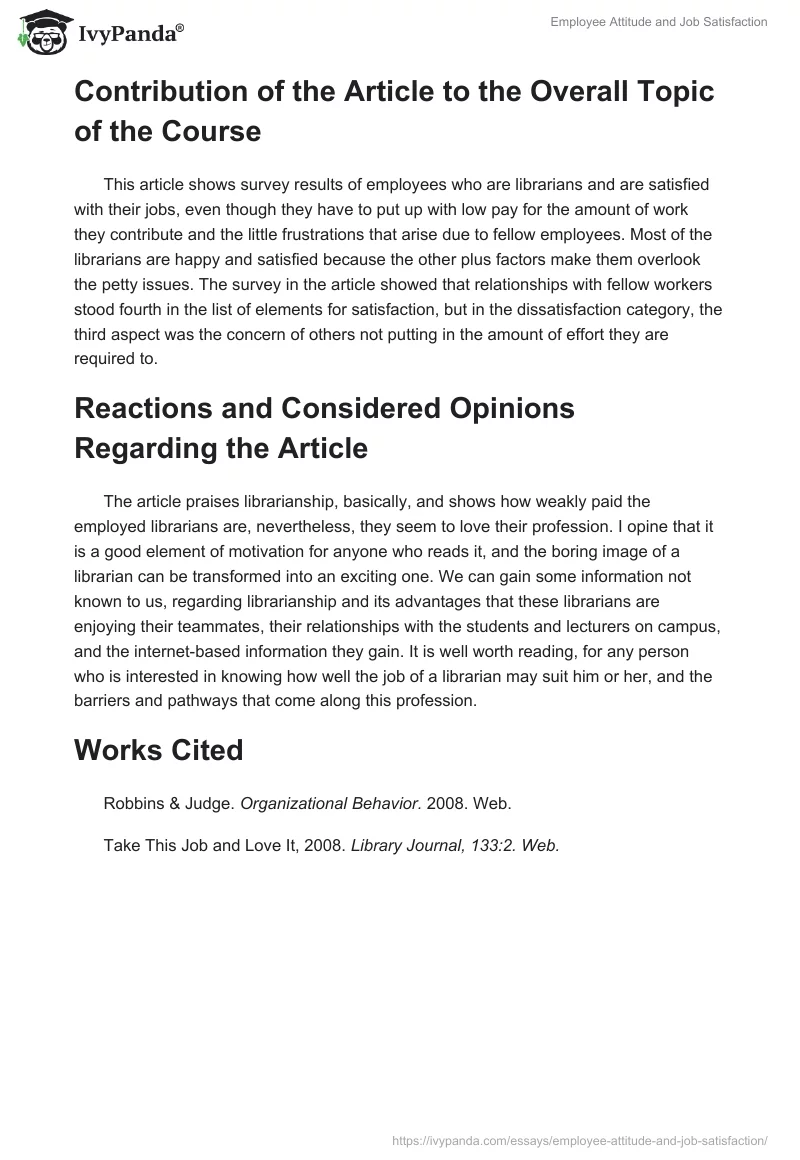 Employee Attitude and Job Satisfaction. Page 2