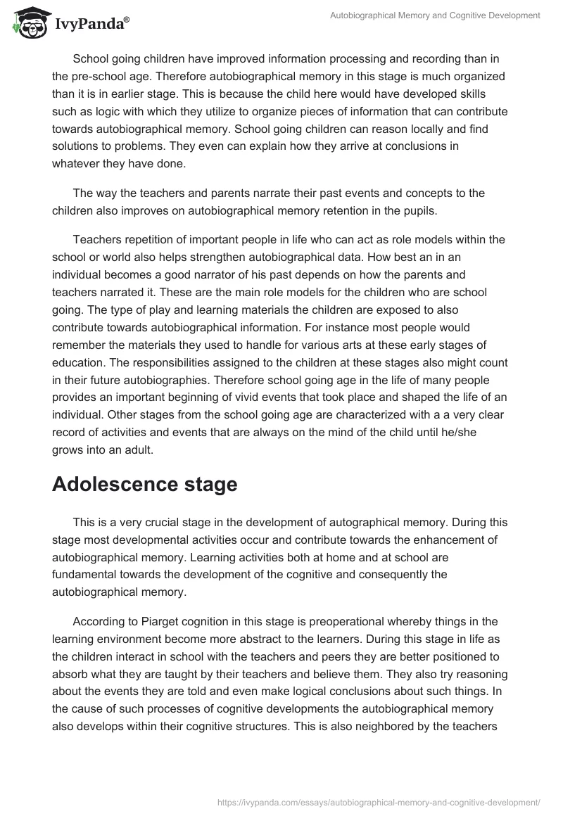 Autobiographical Memory and Cognitive Development. Page 5