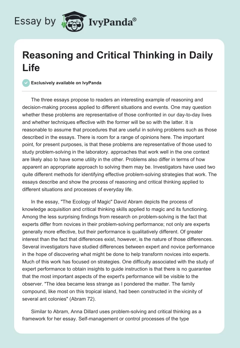 Reasoning and Critical Thinking in Daily Life. Page 1