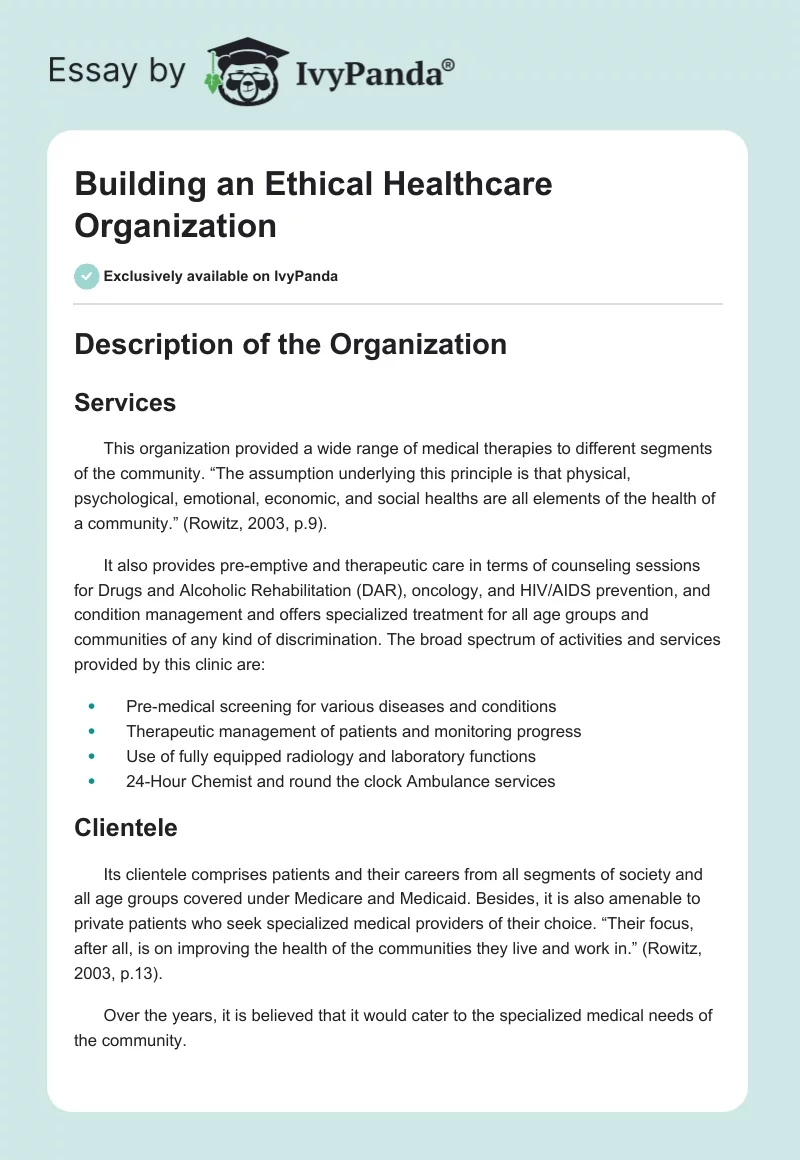 Building an Ethical Healthcare Organization. Page 1