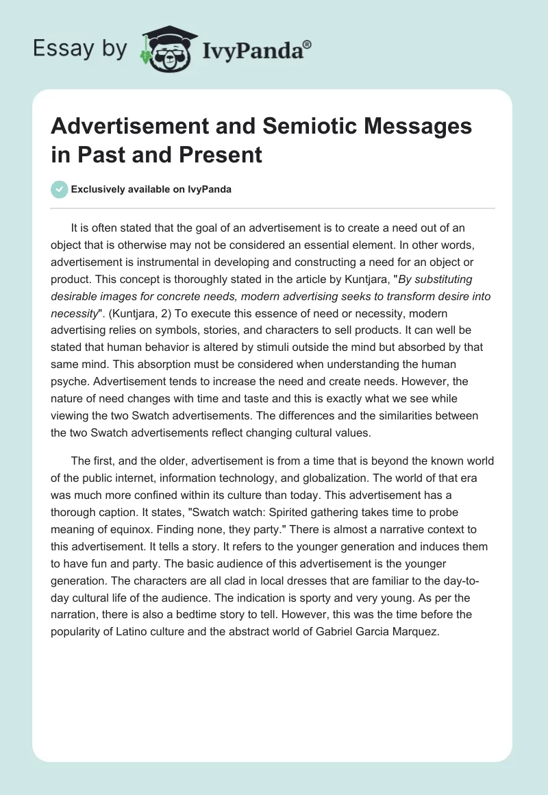 Advertisement and Semiotic Messages in Past and Present. Page 1
