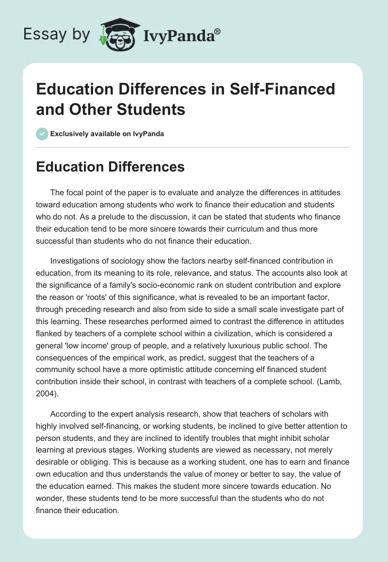 Education Differences in Self-Financed and Other Students. Page 1