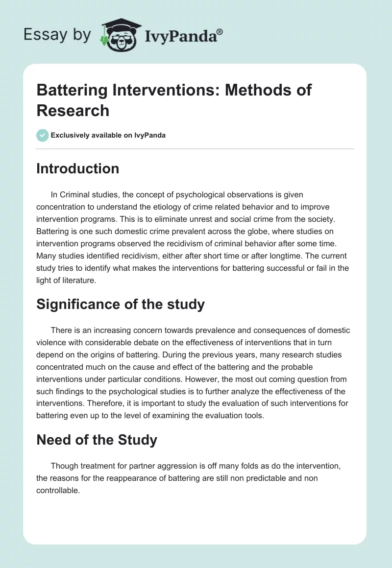 Battering Interventions: Methods of Research. Page 1