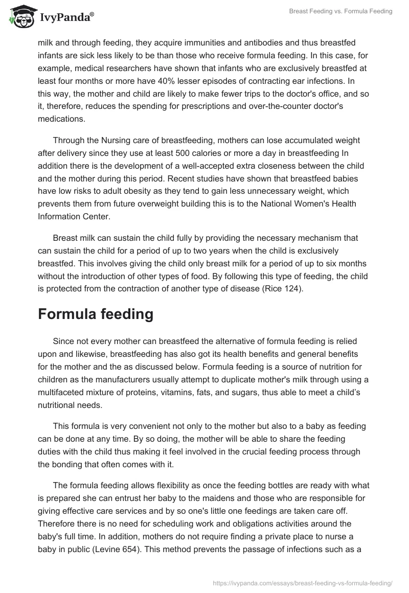Breast Feeding vs. Formula Feeding. Page 2
