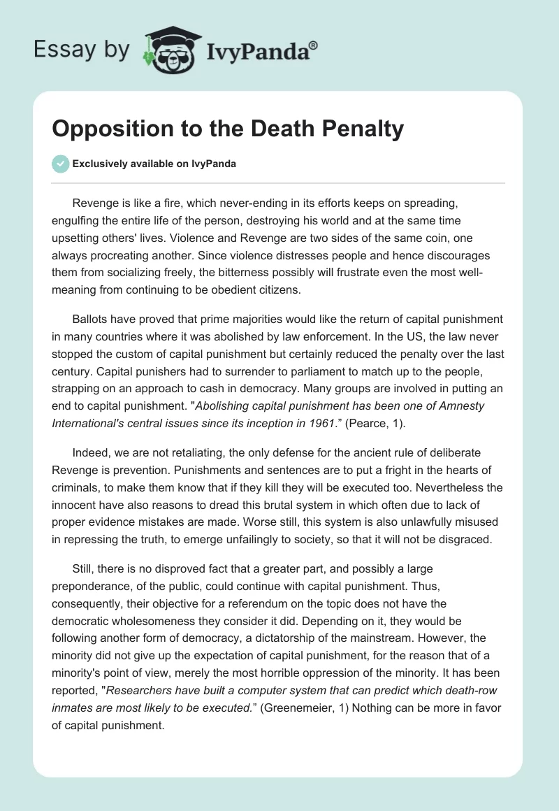 death penalty opposition essay