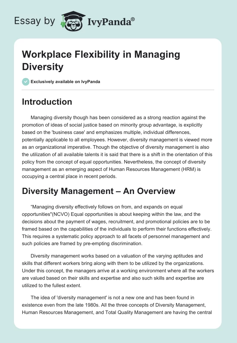 Workplace Flexibility in Managing Diversity. Page 1