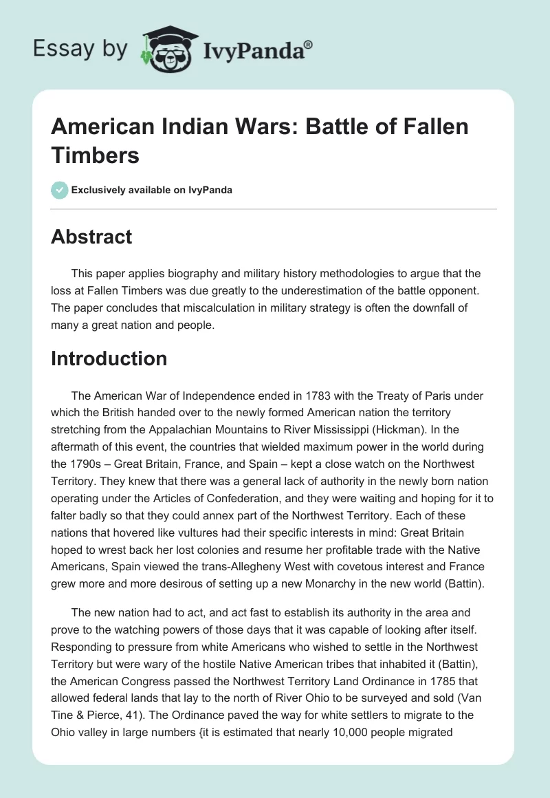 American Indian Wars: Battle of Fallen Timbers. Page 1