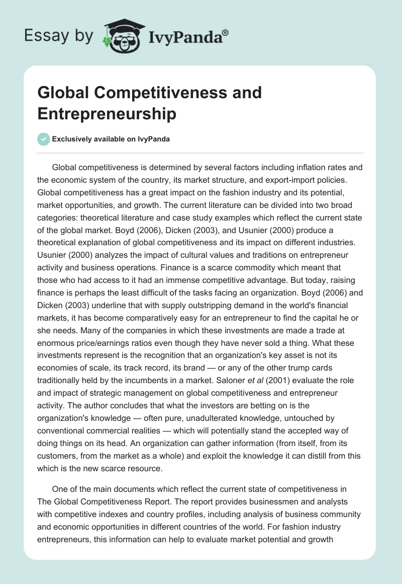 Global Competitiveness and Entrepreneurship. Page 1