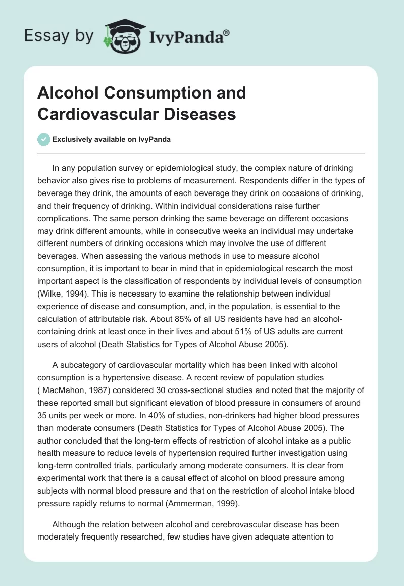 Alcohol Consumption and Cardiovascular Diseases. Page 1