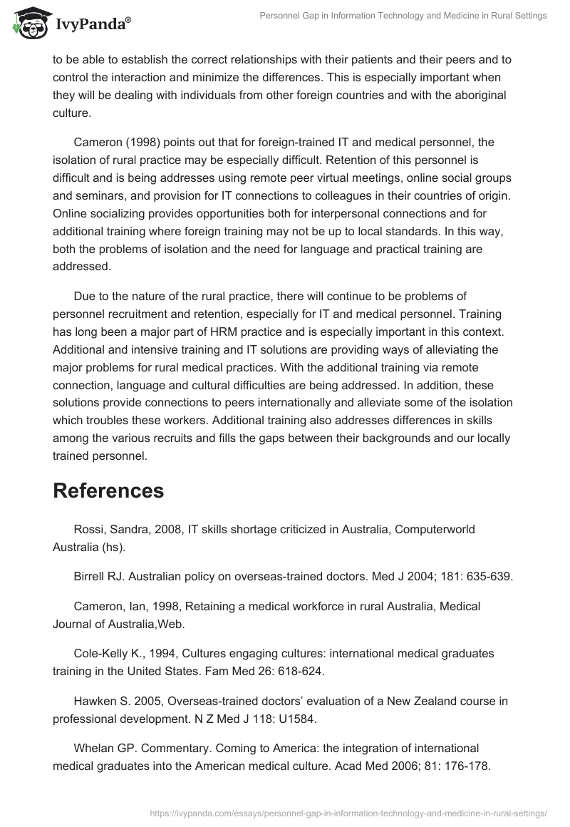Personnel Gap in Information Technology and Medicine in Rural Settings. Page 2