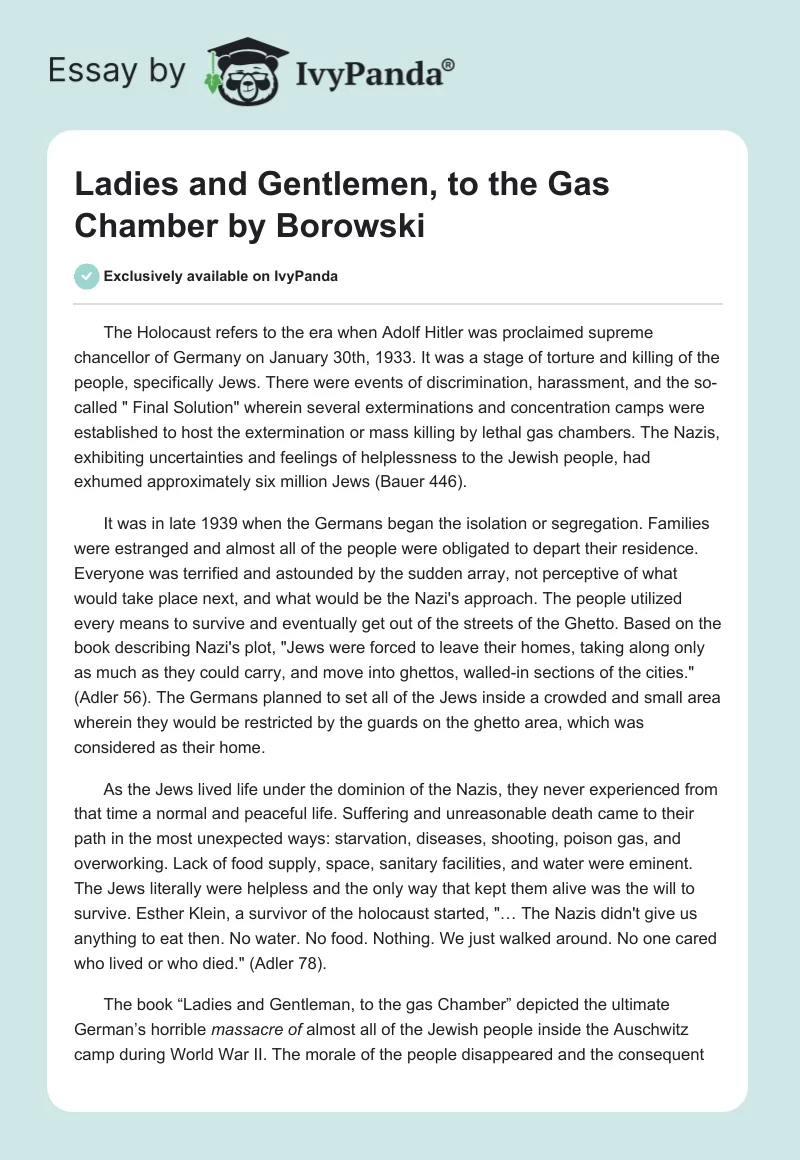 Ladies and Gentlemen, to the Gas Chamber by Borowski. Page 1