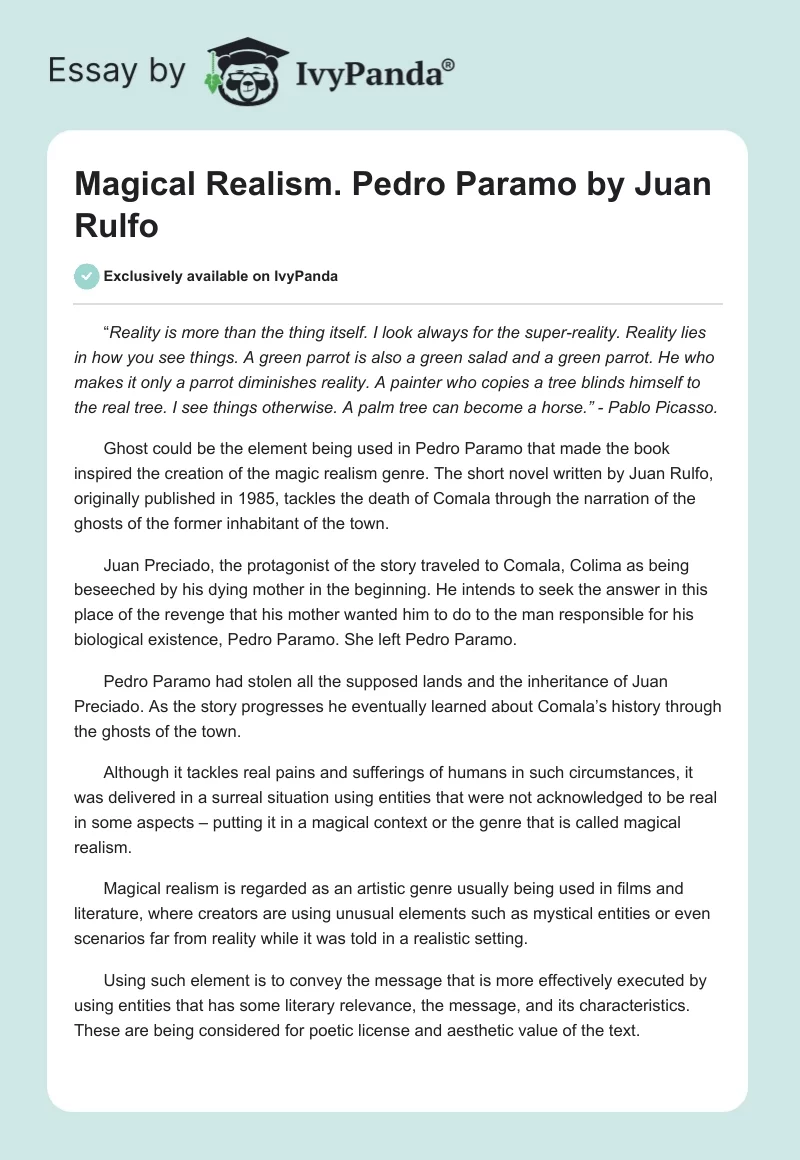 Magical Realism. "Pedro Paramo" by Juan Rulfo. Page 1